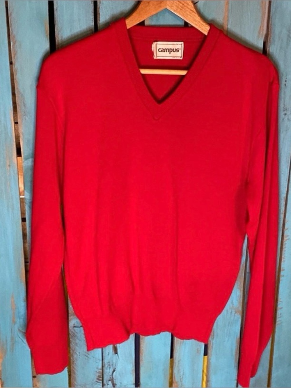 Vintage 80s Campus v neck sweater size medium red made in USA